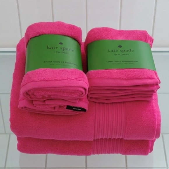 Kate Spade Hot Pink Towels- 8 Piece Set 2 Bath 2 Hand 4 Wash 100% Cotton
